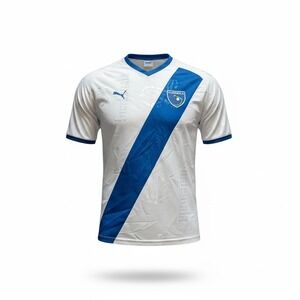 Kids Puma Guatemala Soccer Jersey White Blue V Neck Short Sleeve Team Sportswear